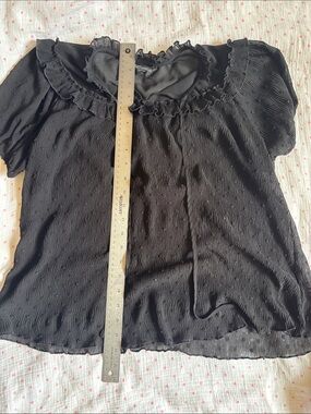 Sweet Wanderer Black Ruffle Neck Short Sleeve Blouse